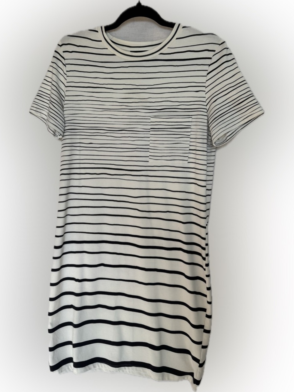 Theory Continuous Tee Dress Black White Stripe Size Large